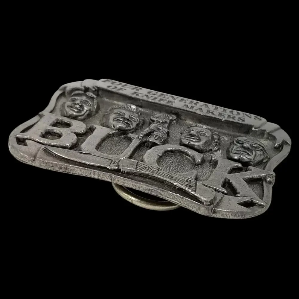Buck Four Generations Knife Makers Silver Tone Pewter Vintage Belt Buckle‎